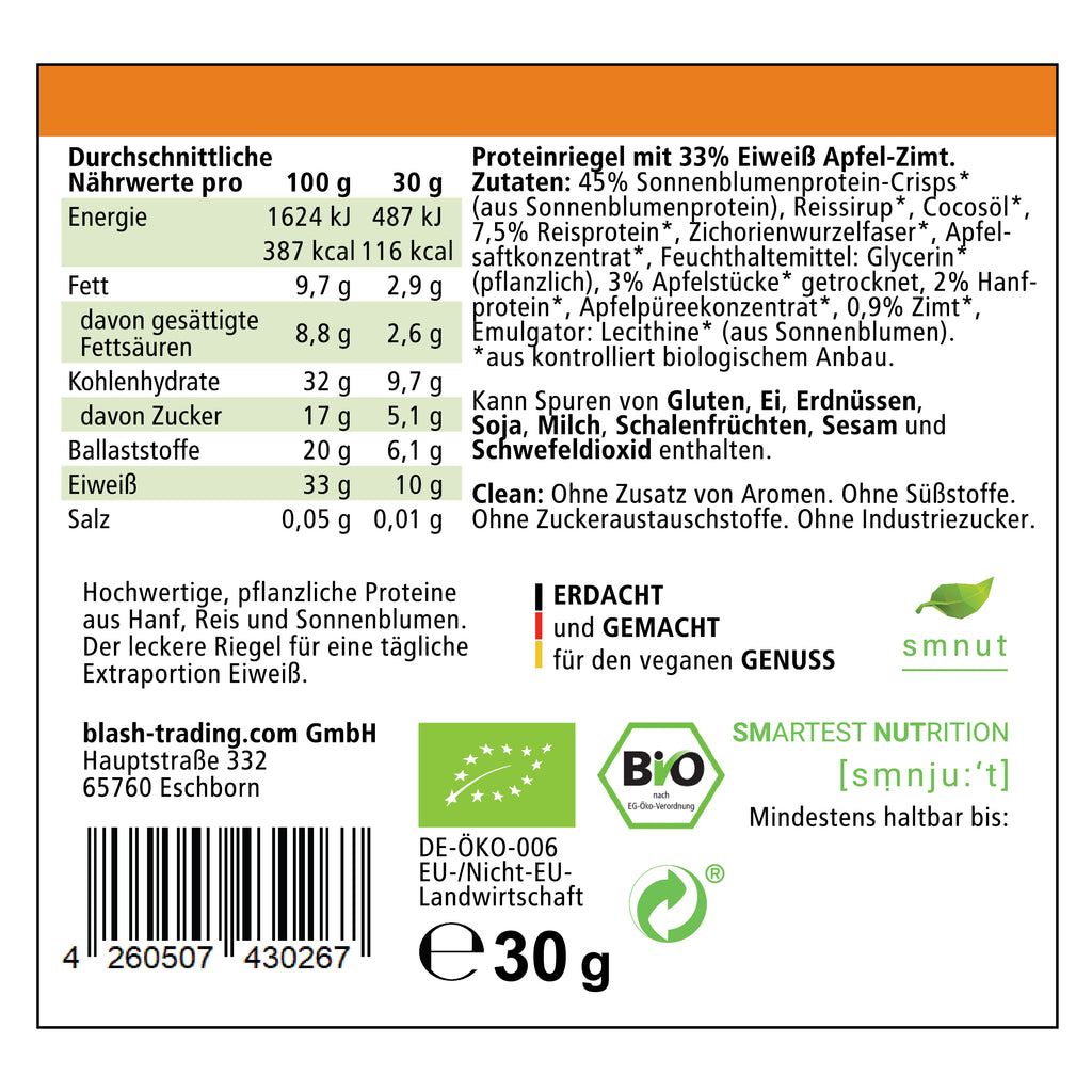 CLEAN30 Crispy Proteinriegel − Apfel-Zimt (2,45 €/Stück im 12er Pack)