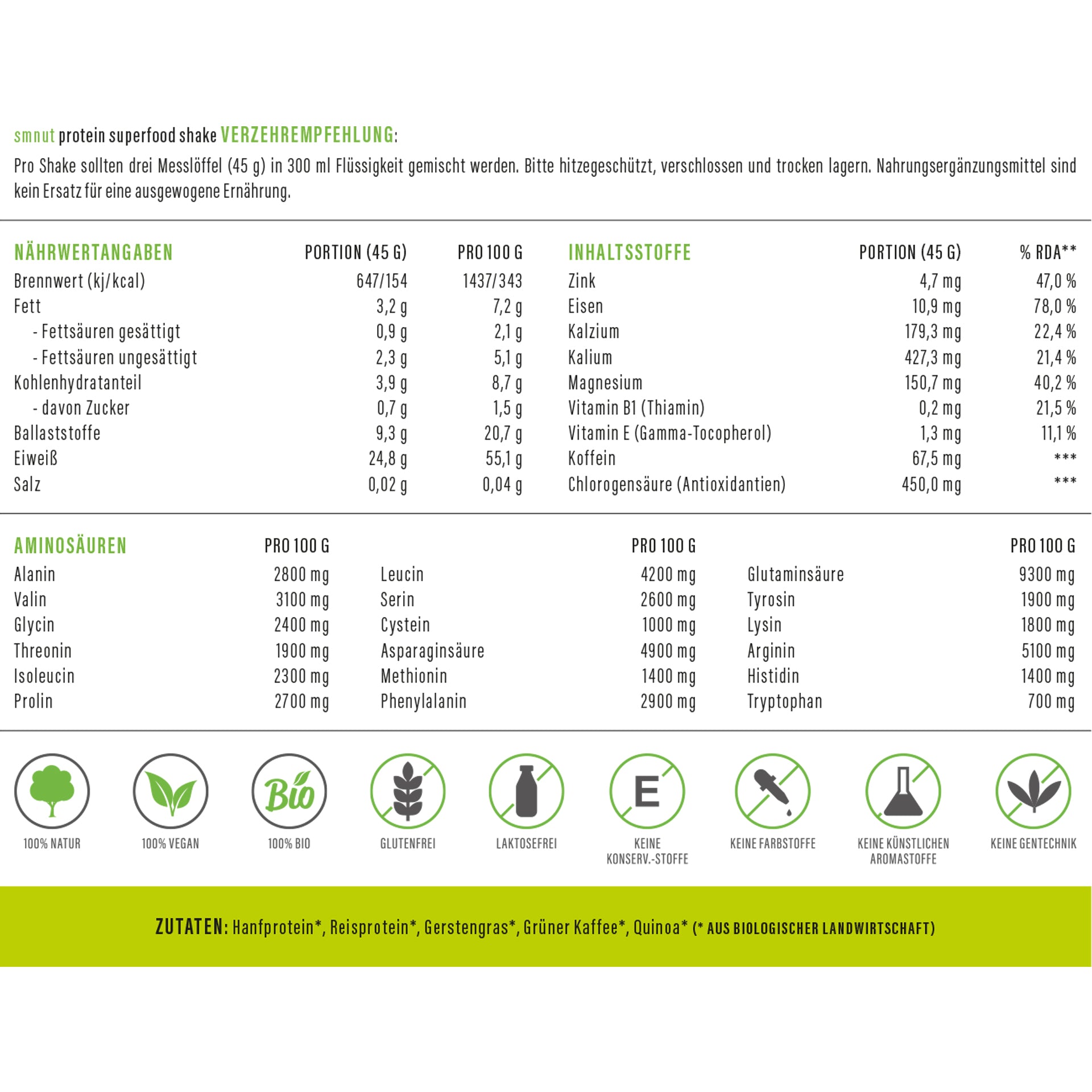 Bio Protein Superfood Shake – Grüner Kaffee